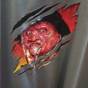 Hand Crafted Gray Short Sleeve with Horror Graphic